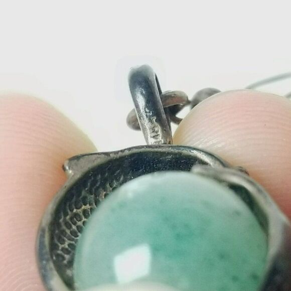 Vintage Dolphin Green Ball Dangle Earrings, Silver Tone Tarnished, 80s 90s Style - Picture 4 of 8